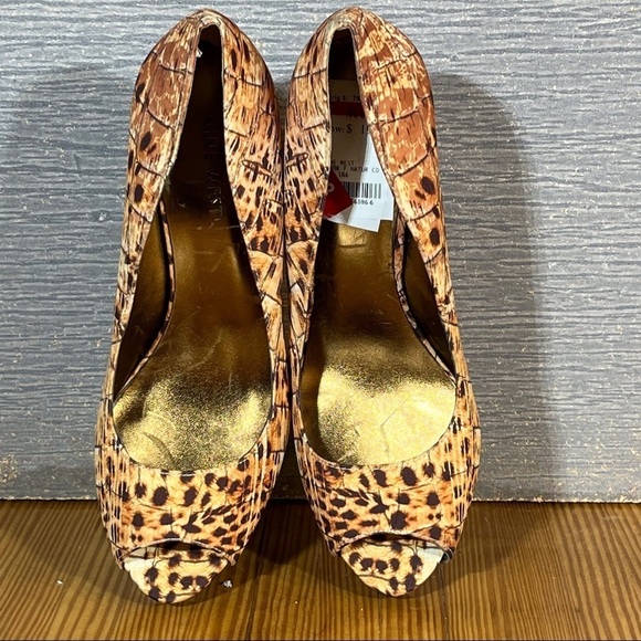 Nine West sz 8 Danee peeptoe leopard croc print platform pumps - Picture 8 of 13